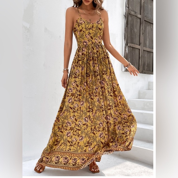 Boho Floral Print Cami Dress Yellow - Picture 4 of 8